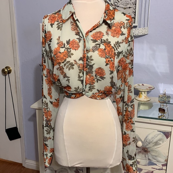 Given as GiftbSemi Sheer Shirt Tail Blouse - Picture 2 of 7